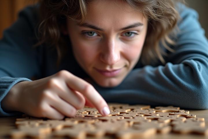Person engaging in a complex puzzle, symbolizing cognitive exercise