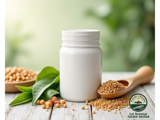 Vegan protein powder with a vegan certified label.
