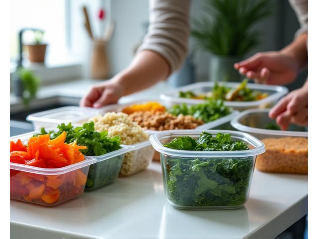 Healthy ingredients prepped for efficient batch cooking