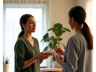 Friendly wellness professional assisting a client in a bright office